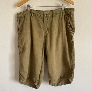 Paperback Olive Green Linen Bermuda Dress Shorts Size 36